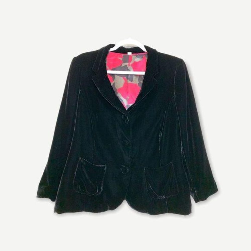 Boden Black Velvet Blazer Jacket US 14